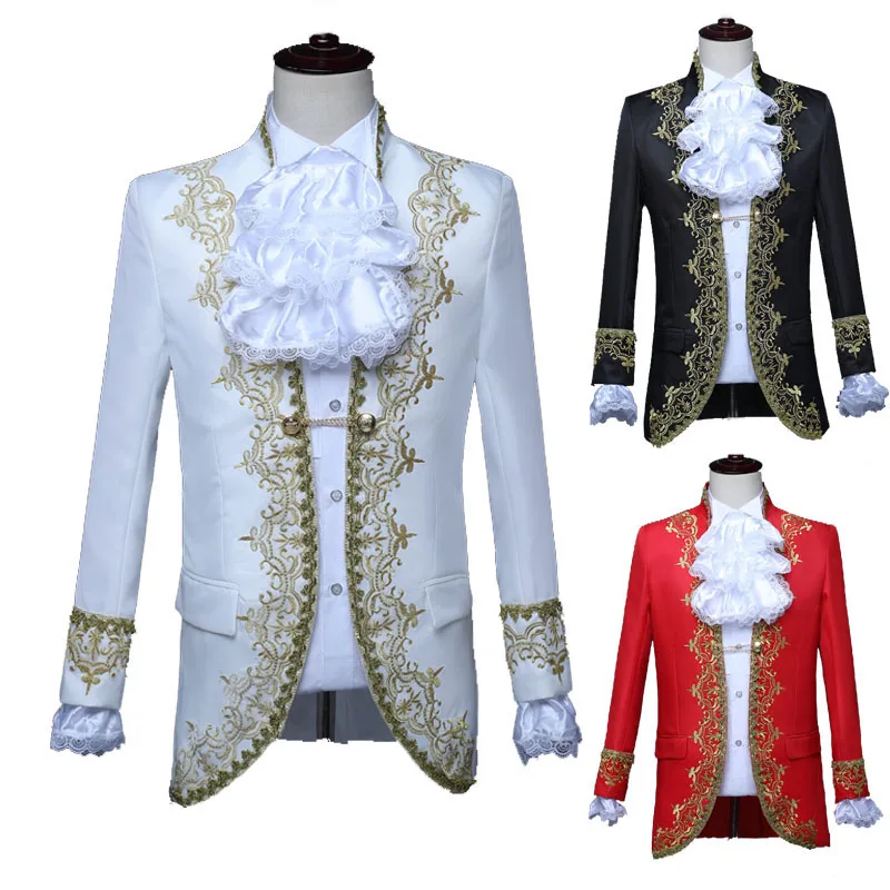 

Carnival Wedding Costume Prince Bridegroom Mens Blazer Dress Suits Jabot Lace Tie For Adult Tops Jacket Coat Pants Trouser