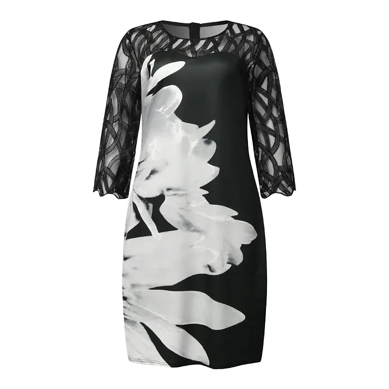 Party Dress Plus Size Ladies Midi Mesh Petal Sleeve Lace Elegant Bodycon L-5XL Evening Dresses Woman Summer Streetwear Vestido