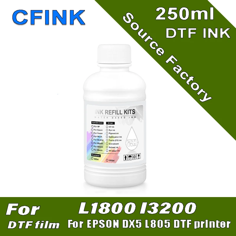 Чернила DTF 250 мл для Epson L1800 L800 L805 DX5 DX7 I3200 I4720 I5113 переводной пленки пленочные