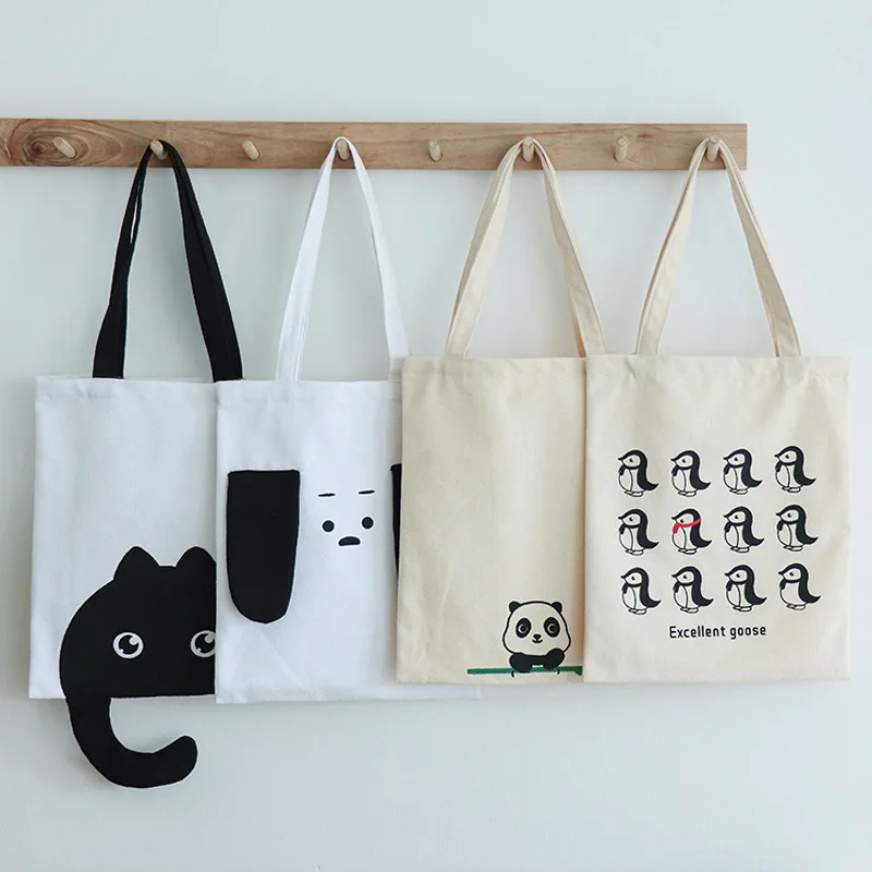 

Cartoon Canvas Shoulder Bag Large Capacity Grocery Totes Designer Handbag Reusable Shopper Eco Shopping Bags