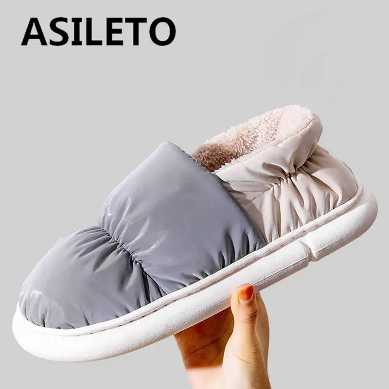 

Тапки ASILETO хлопчатобумажные зимние водонепроницаемые Нескользящие домашние женские мужские туфли с твердым покрытием на каблуках большог...