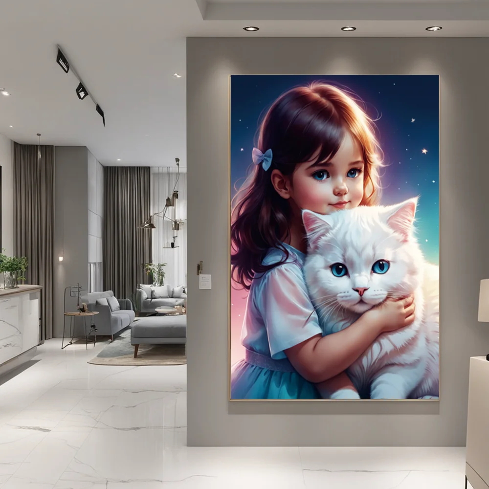 

5D Diamond Painting Embroidery Cross Stisch Girl And Cat Diamond Painting Kits Home Decor Masterful Gift Colorful Picture