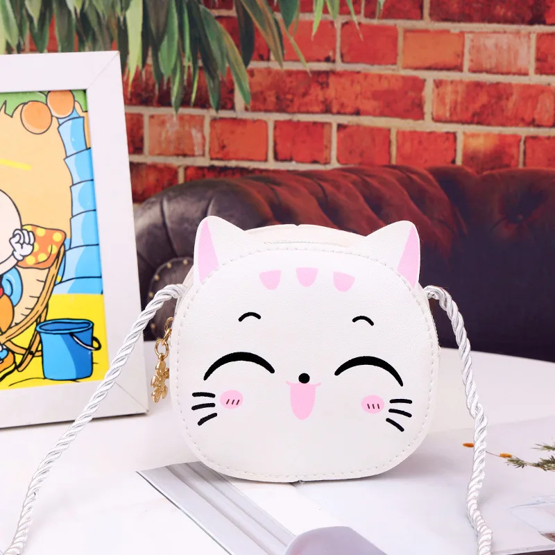 Cute Children Girls' Crossbody Bag Cartoon Cat Princess Small Shoulder Bags PU Leather Boys Kids Coin Purse Handbags Wallet