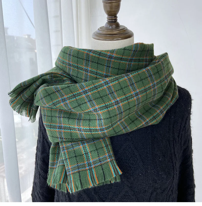 

Winter Luxury Warm Cashmere Feeling Scarf Shawl Women Korean Fashion All-match Retro Plaid Elegant Thick Pashmina Scarves Wraps