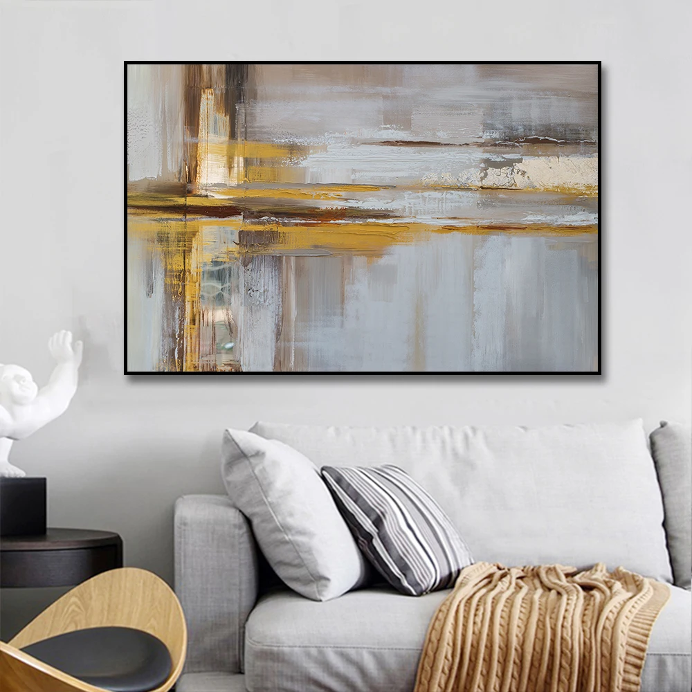 

Абстрактный пейзаж, ручная роспись, Золотая масляная живопись, холст, настенная живопись ручной работы, холст для гостиной, домашний декор, ...