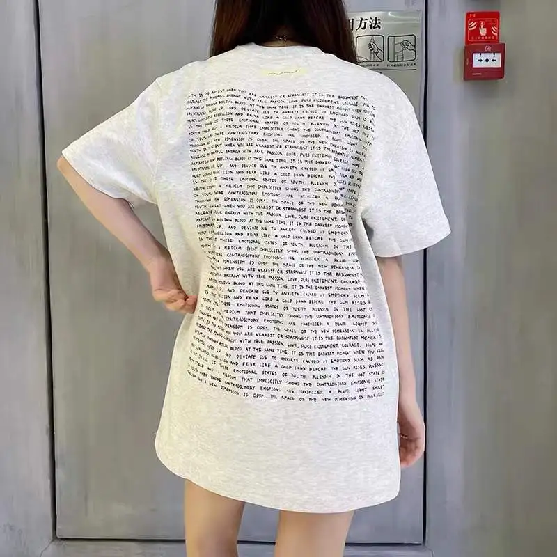 

Ader Short-sleeved 22-year Summer Back Full of Printed Letters Retro Loose Trend T-shirt Casual Half-sleeve Shirts for Women