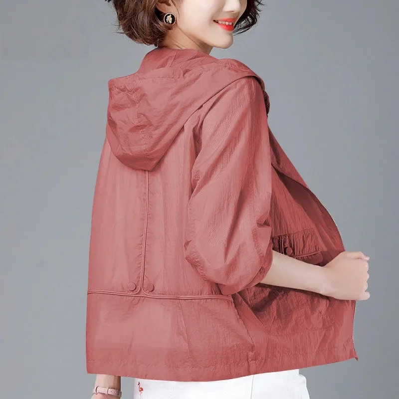 

Women's Jacket 2024 New Spring Summer Fashion Korean Sun Protection Thin Coat Long Sleeve Hooded Jackets Casual Outerwear