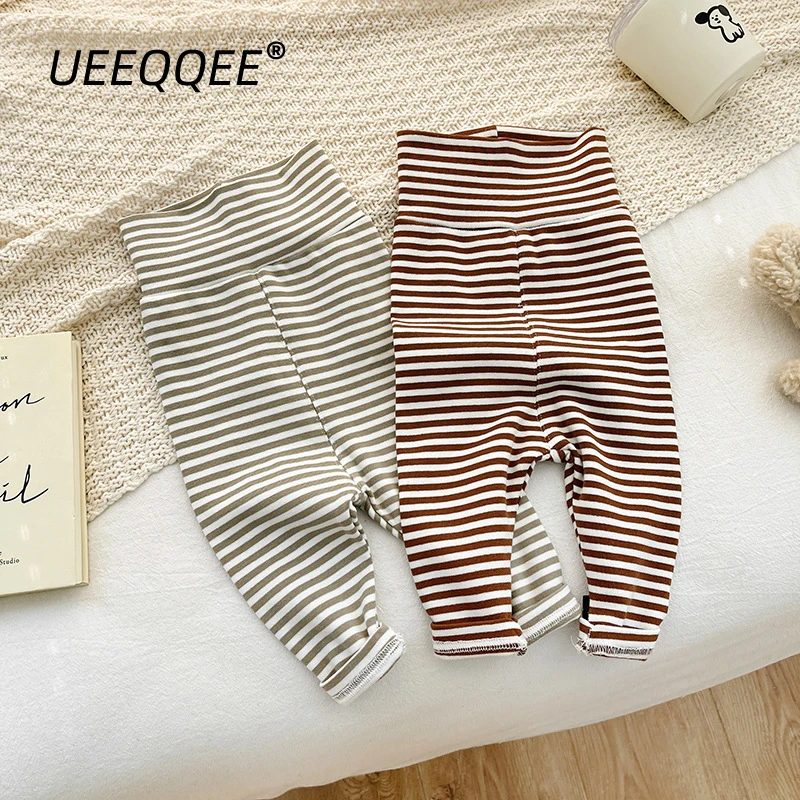 Cotton 2023 Spring Autumn New Baby Pants Casual Striped High Waist Boy Girls Leggings Infant Toddler Trousers Kids Wear For 0-4Y