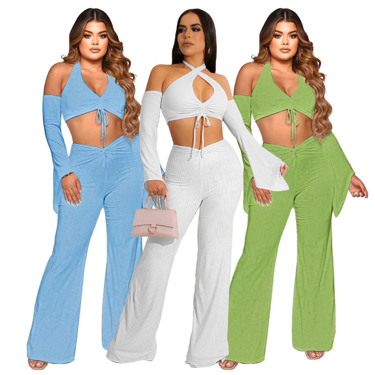 

Hollow Out Shirt + Long Wide Pants Sportsuit Matching Set Streetwear Clothes For Women Outfit Casaul Women Tracksuit