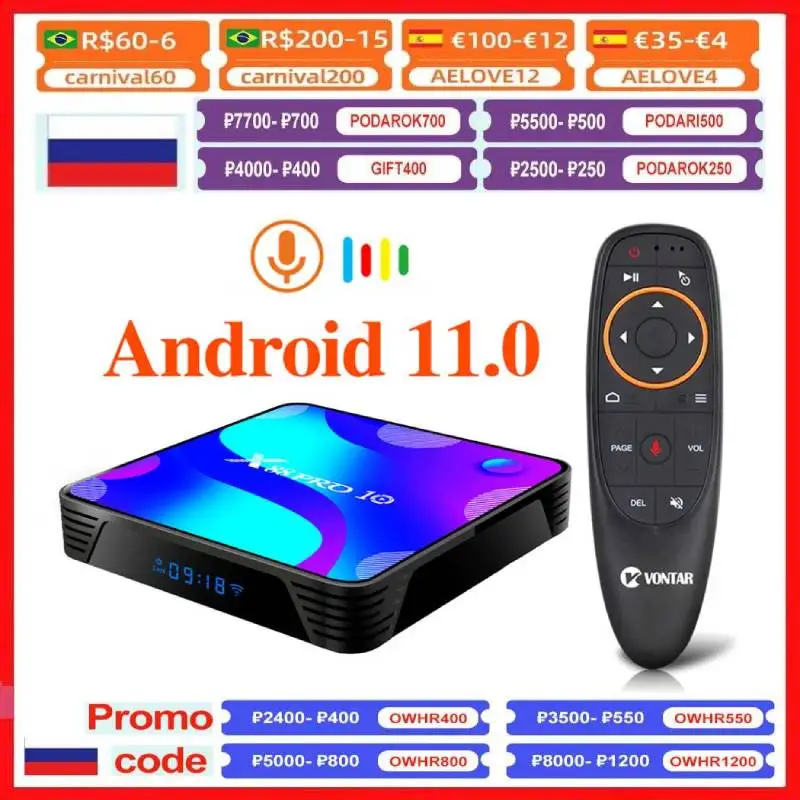 Caixa de tv Android Inteligente Media Player Max 4gb Ram 128gb Rom Bt4.0 Tvbox 5.8g Duplo Wifi Youtube 4k 10.0 Conjunto Caixa Superior Rk3318 11