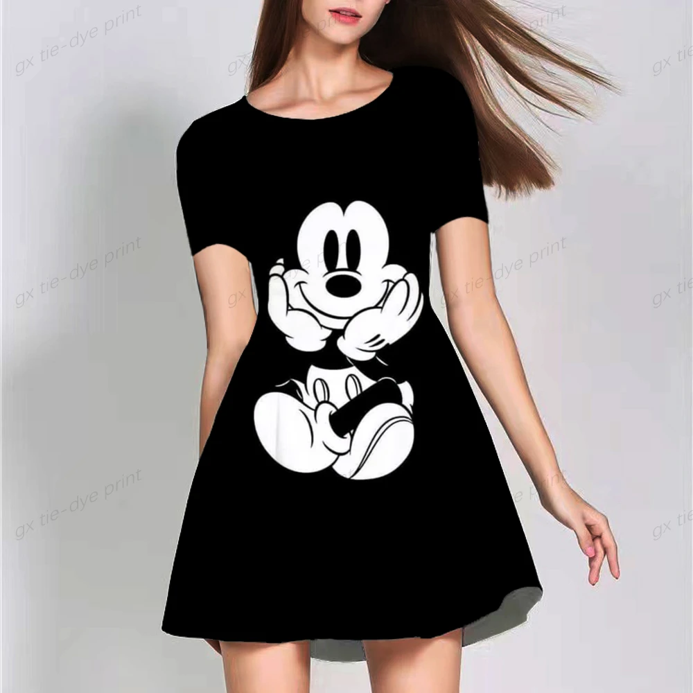 

Women Sexy Mini Dress Summer Fashion Lady Disney Mickey Mouse Print Puff Sleeve Big Swing Party Beach Dresses Casual Remme Y2K