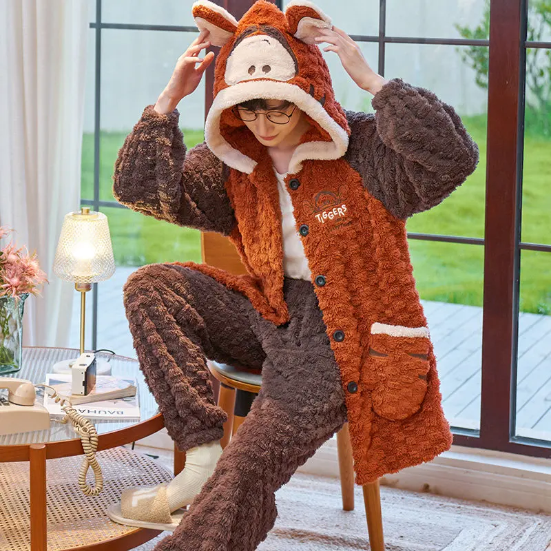 FUNISHI Plus Size 4XL Winter Pajamas Flannel Loose Version Inspissate Pullover Nightgown Men Sleepwear Coral Fleece Pajama Set