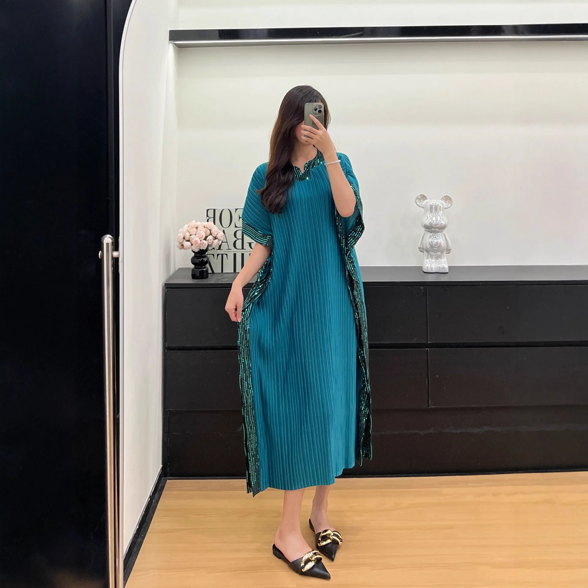 Фото ALSEY Miyake, однотонное свободное тонкое однотонное плиссированное женское платье, лето 2029, модная повседневная юбка Hundred Design Sense №2
