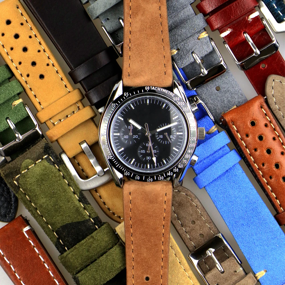 Genuine Suede Leather Watch Strap Vintage Brown Watch Band 18mm 20mm 22mm With Quick Release WatchBand Wristband Accessories