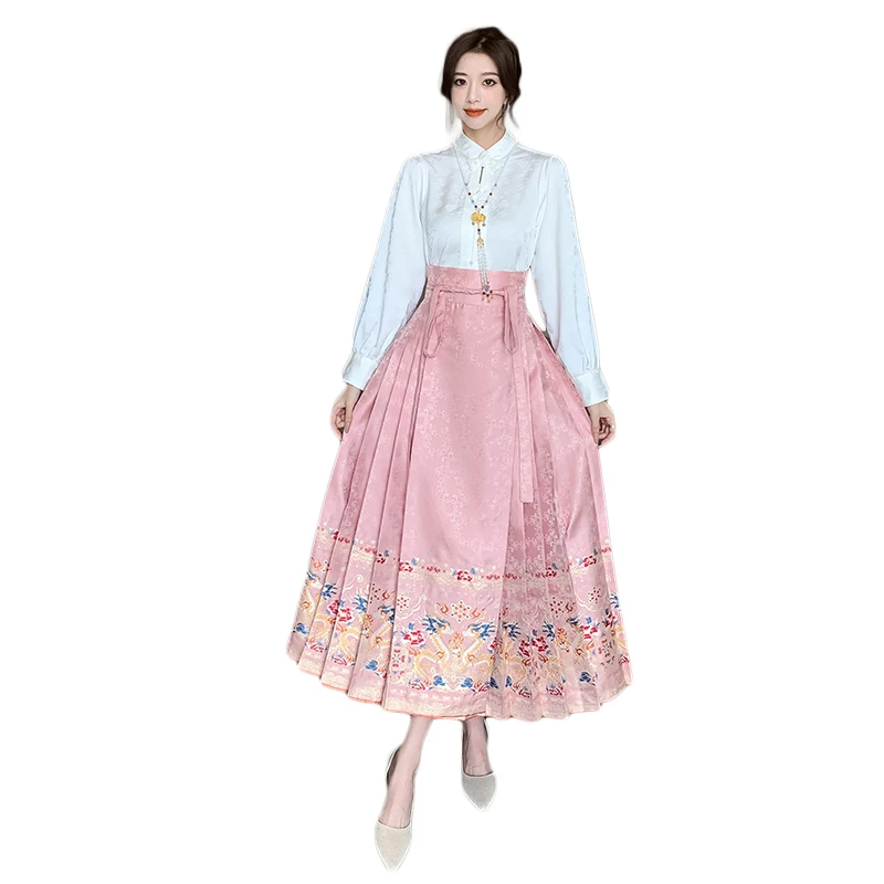 

Horse Face Skirt Hanfu Original Chinese Ming Dynasty Women's Traditional Embroidered Skirt Daily Horse Face Pony Skirt Pink 2023