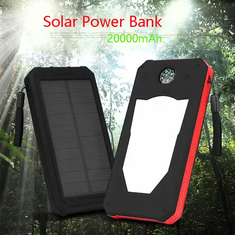 

Top Solar Power Bank Waterproof 20000mAh Solar Charger USB Ports External Charger Powerbank for Xiaomi Smartphone with LED Light