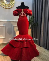 Cara&Alan Formal Red Evening Dresses For Women Sequin Aso Ebi Party Gowns African Wedding Guest Outfit Mermaid Prom Dress