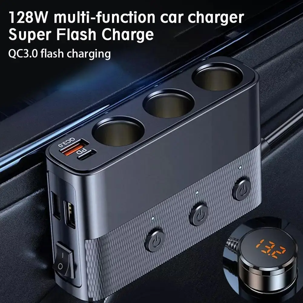 

3 Ports Car Cigarette Lighter Socket Splitter 3 Usb 30w Power Charge Fast Independent Adapter Pd Qc3.0 127w Switch Type-c H D1g2