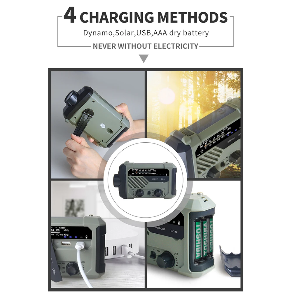 2000mah multi functional radio portable solar hand crank radio am fm emergency reading lamp flashlight usb led for phone charger free global shipping