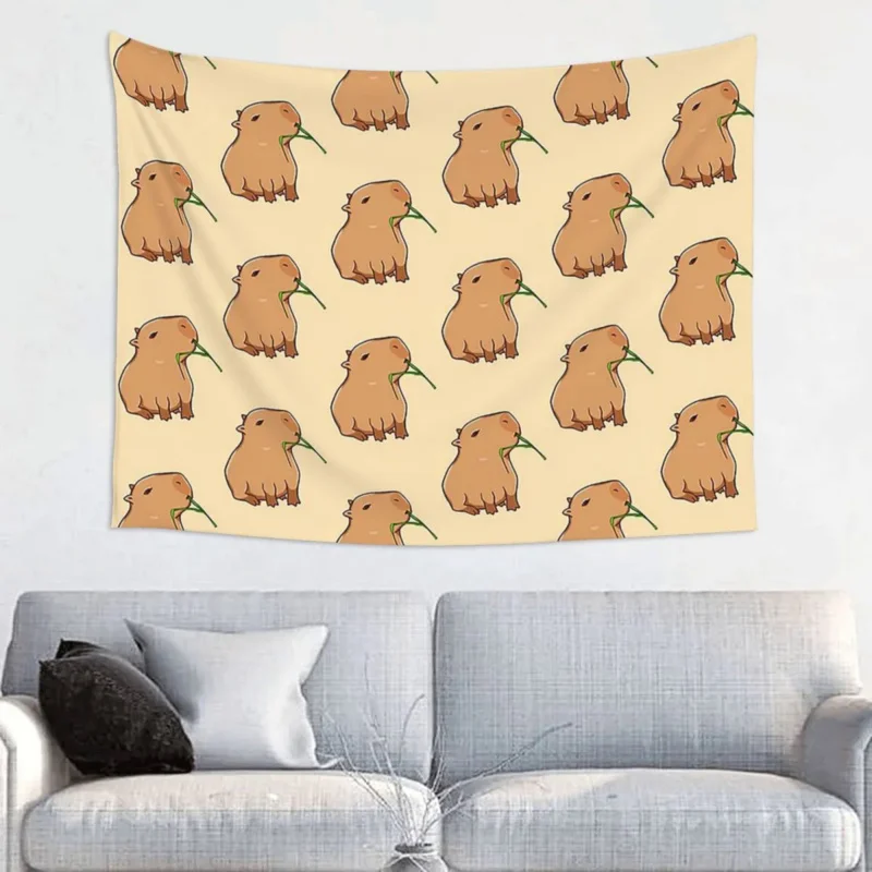 

Capybara Leaf Eat Your Greens Tapestry Bohemian Polyester Wall Hanging Animal Lover Room Decor Curtain Retro Tapestries