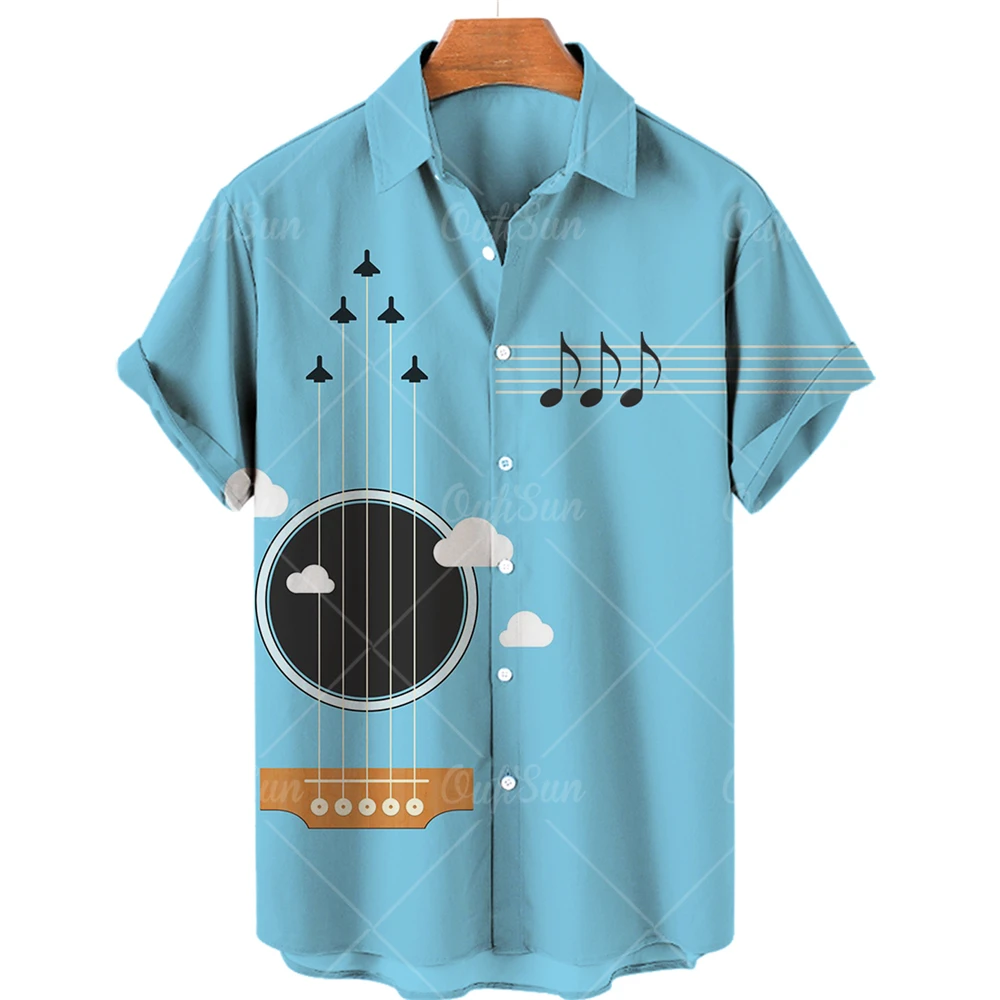 

Summer Men's Hawaiian Shirt 2022 Men's Retro 3d Note Pattern Short Sleeve Shirt Lapel Single Button Shirt 5xl Beach Top