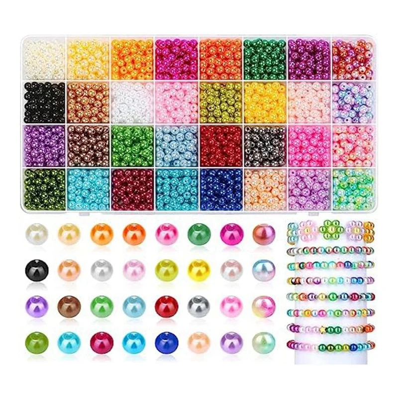 

1 Box Pretty Beads Easy To Replace 32 Colors Round Pearl Beads With Holes, 1920Pcs 6Mm Handmade Colorful Loose Beads Small