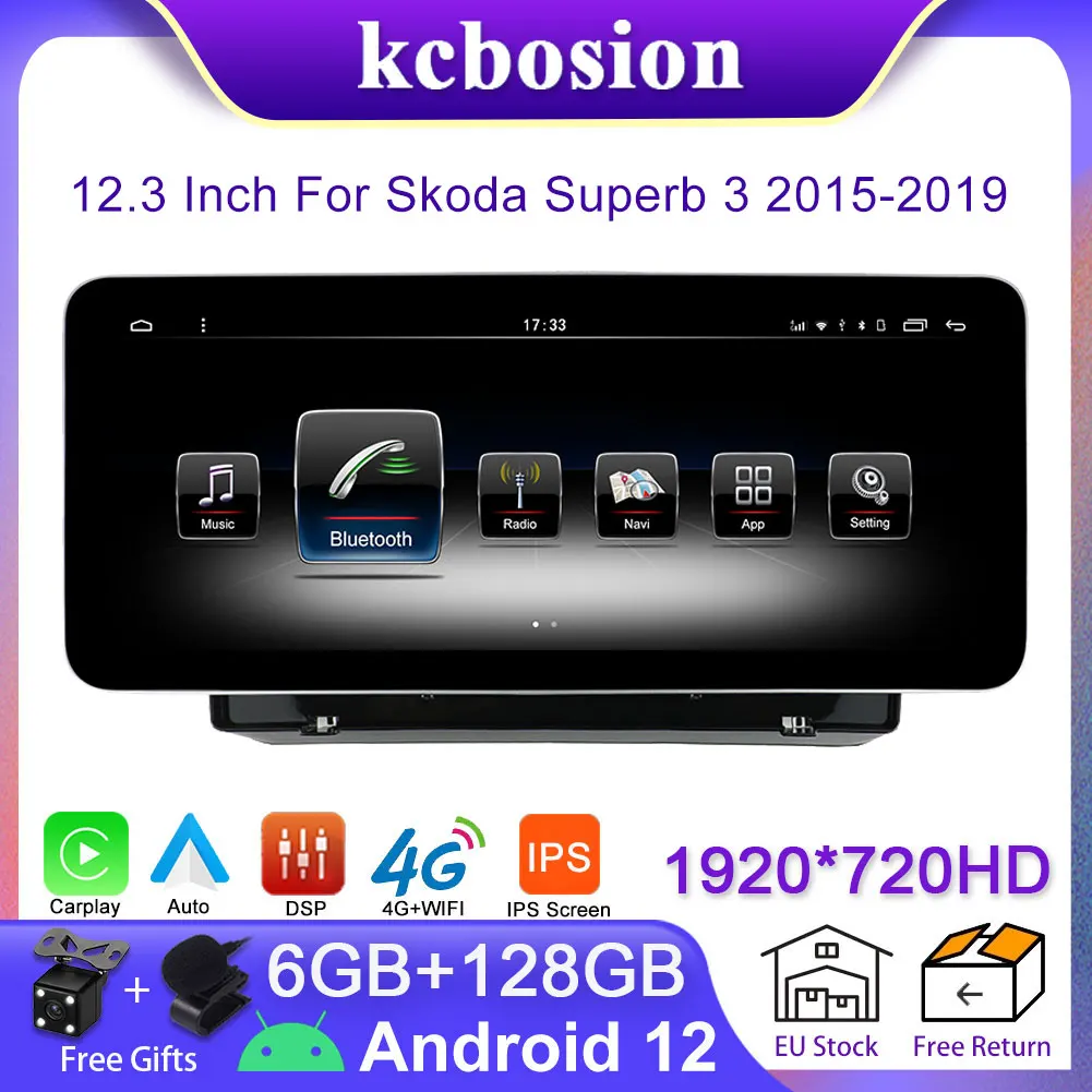 

Kcbosion 12.3" Car Radio Multimedia Player Android 12 For Skoda Superb 3 2015-2019 IPS DSP Carplay Android Auto SWC Wifi 2Din