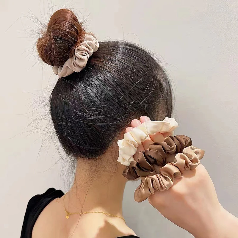 

French Style Silk Satin Scrunchies Headband Simple Elastic Rubber Hair Band Women Gilrs Ponytail Holder Hair Ties Accessories