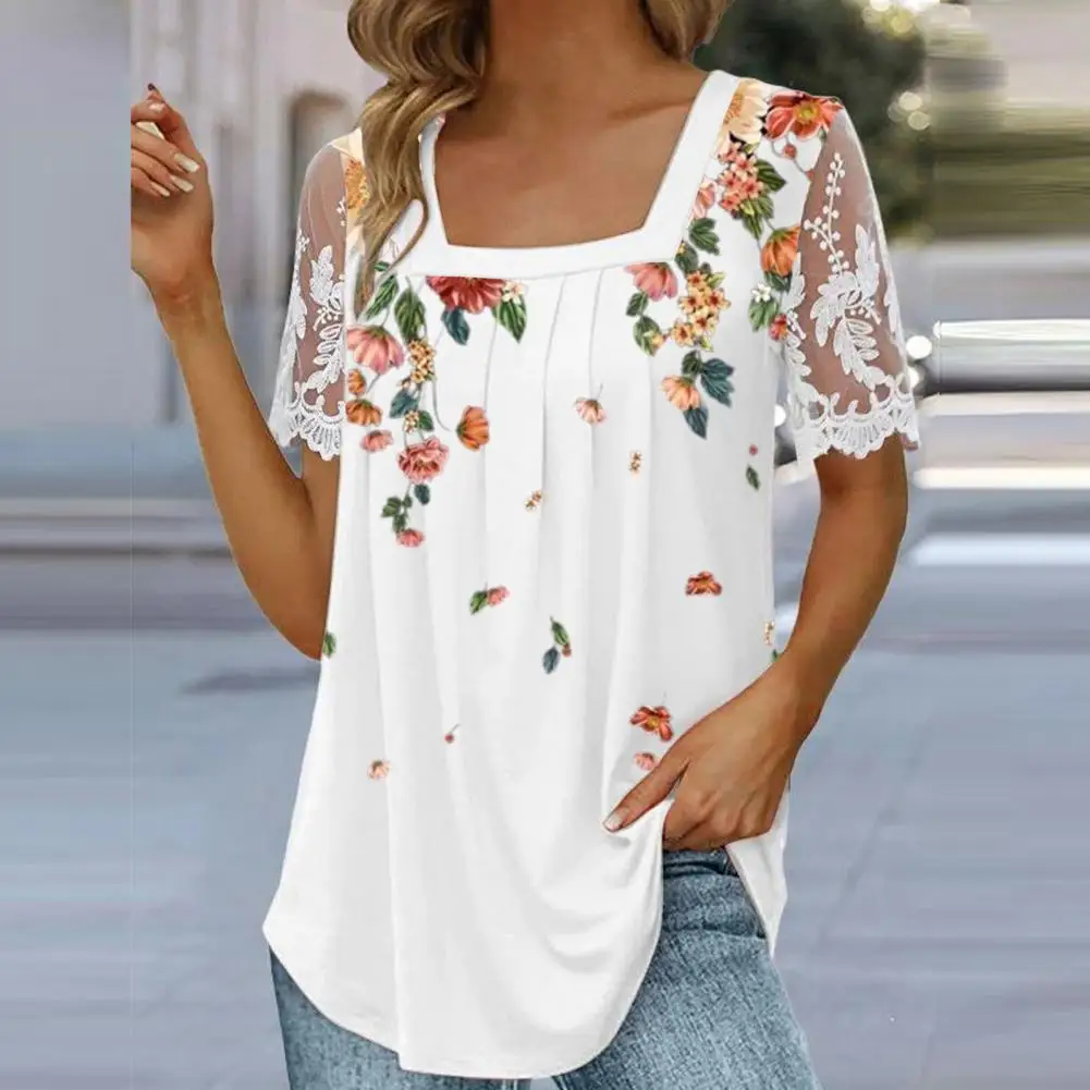 

Women T-shirt Short Sleeve Pullover Top Casual Loose Floral Printing Tee Shirt
