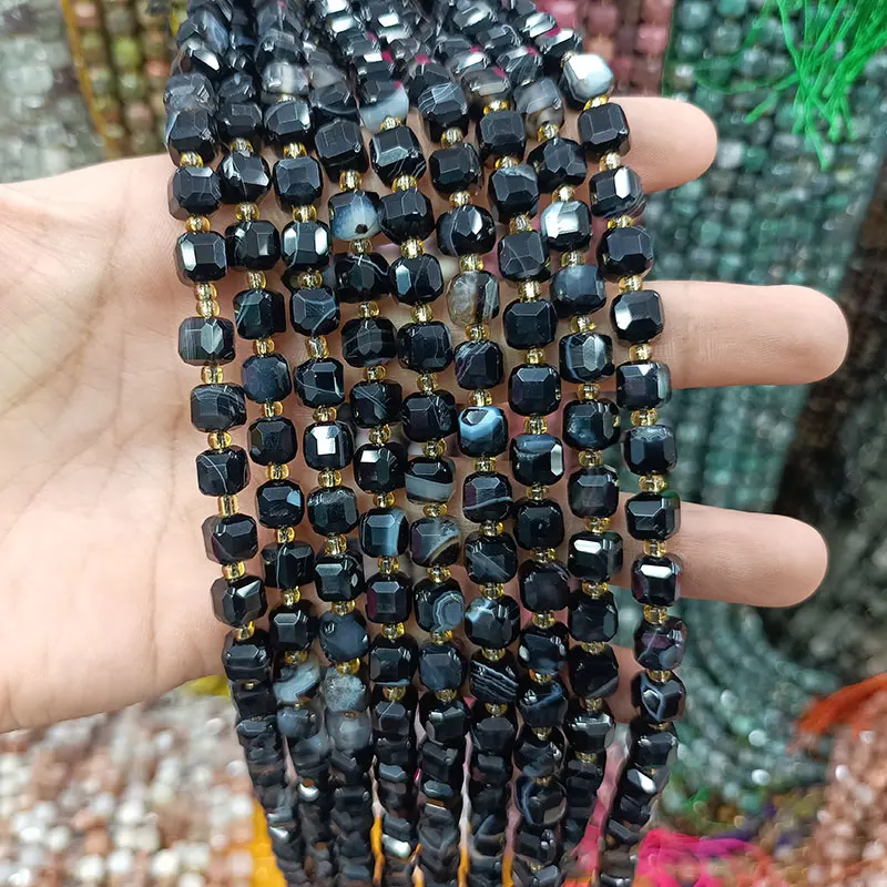 Граненый кубик 8 мм натуральный черный персианагакатехин камень россыпью
