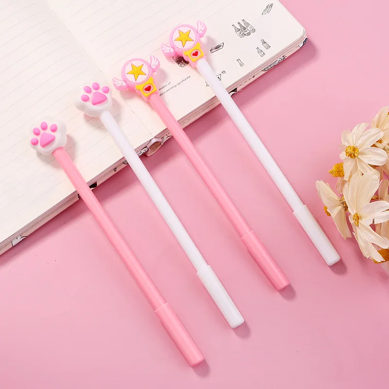 

2pcs/lot Kawaii Cute Cat Paw Pink Heart Gel Pen Signature Pen Escolar Papelaria School Office Supply Promotional Gift