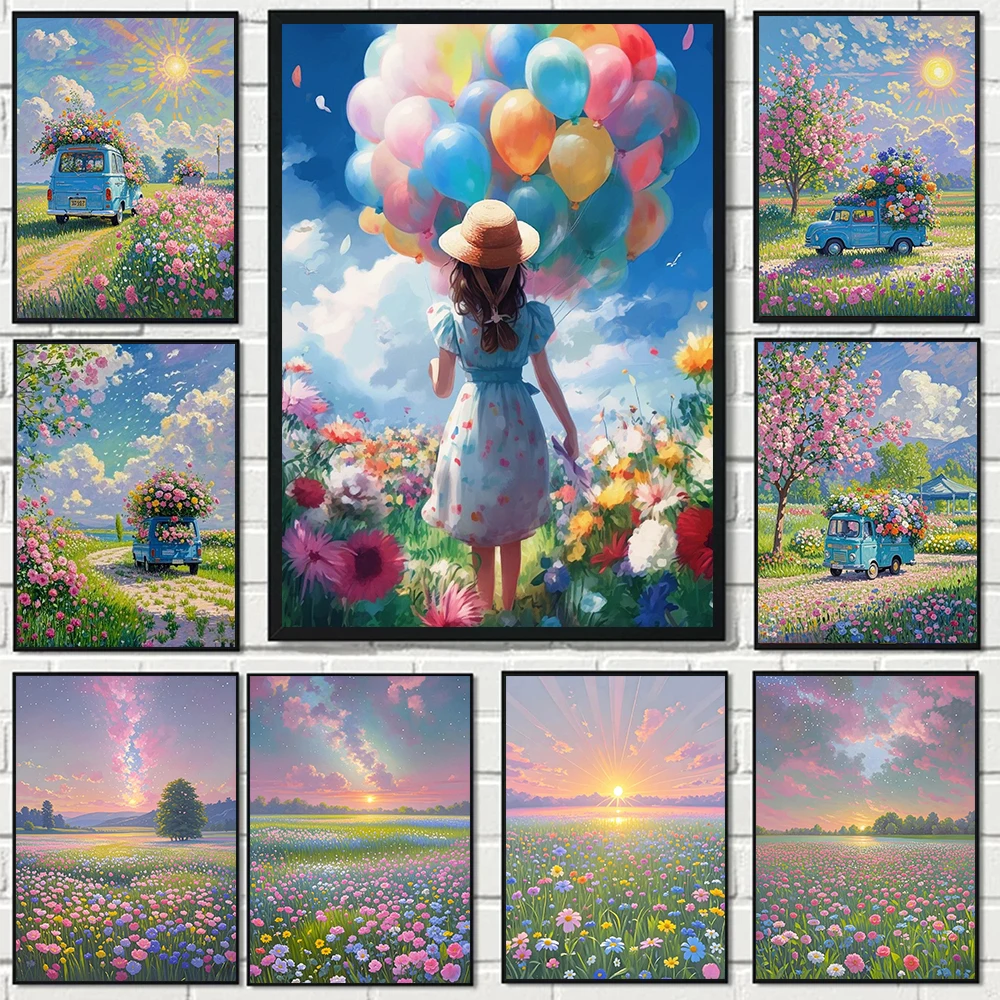 Красивый пейзаж розовый цветок морские постеры и принтеры настенный декор