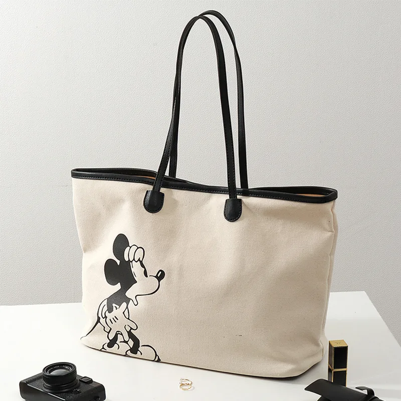 Disney Women's Mickey Toot Women's Bag Large Capacity College Shopping Shoulder Handbag Canvas for Girl