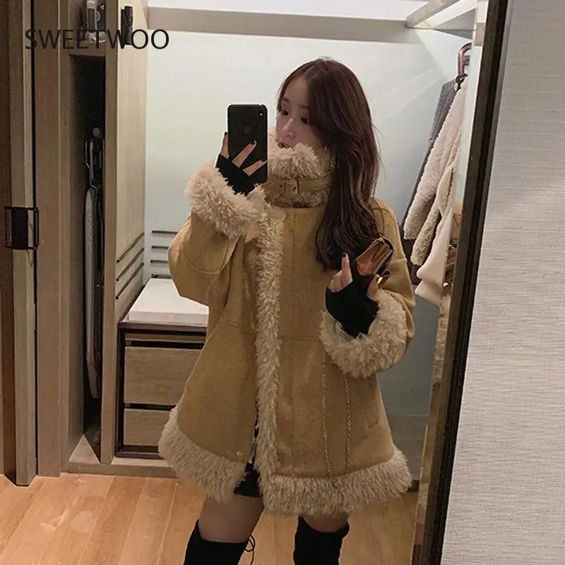 Elegant Faux Fur Coat Women Winter Thick Warm Soft Fleece Jacket Pocket Zipper Outerwear Overcoat Bear Teddy Coat Slim Tide 2022