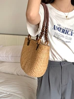 hand woven wooden beads large capacity zipper sealed single shoulder bag holiday beach bag summer pastoral leisure fashion bag