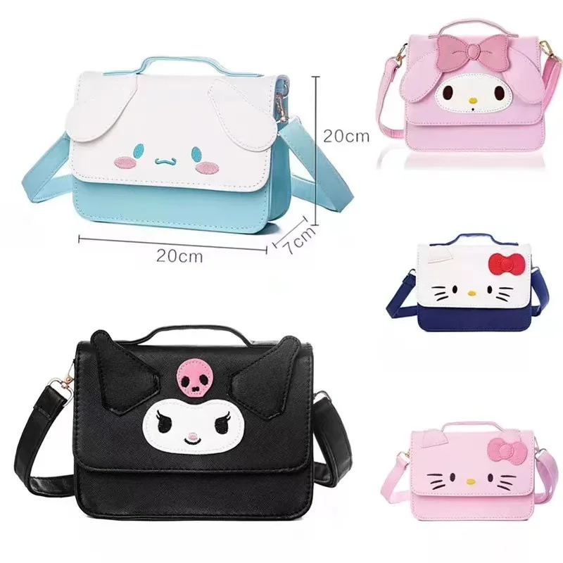 Sanrio Bag Mymelody Cinnamorol Kuromi Hello Kitty Ladies Crossbody Shoulder Bag Mobile Storage Bag Leather Portable Handbag