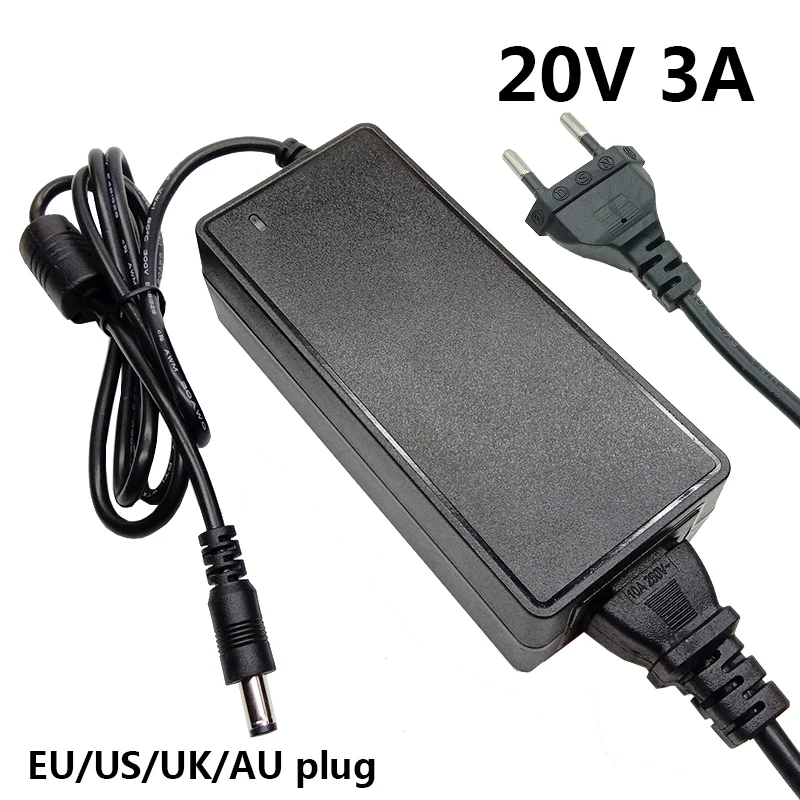 

20V 3A Power Adapter Supply Universal 20 Volt DC Adaptor Converter 20V3A Switching EU US UK AU Plug 5.5x2.5mm Adaptador