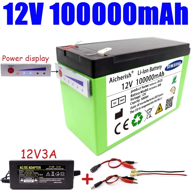 

New Power Display 12V 60A 18650 Lithium Battery Is Suitable For Solar Energy And Electric Vehicle Battery + 12.6V 3A Charger