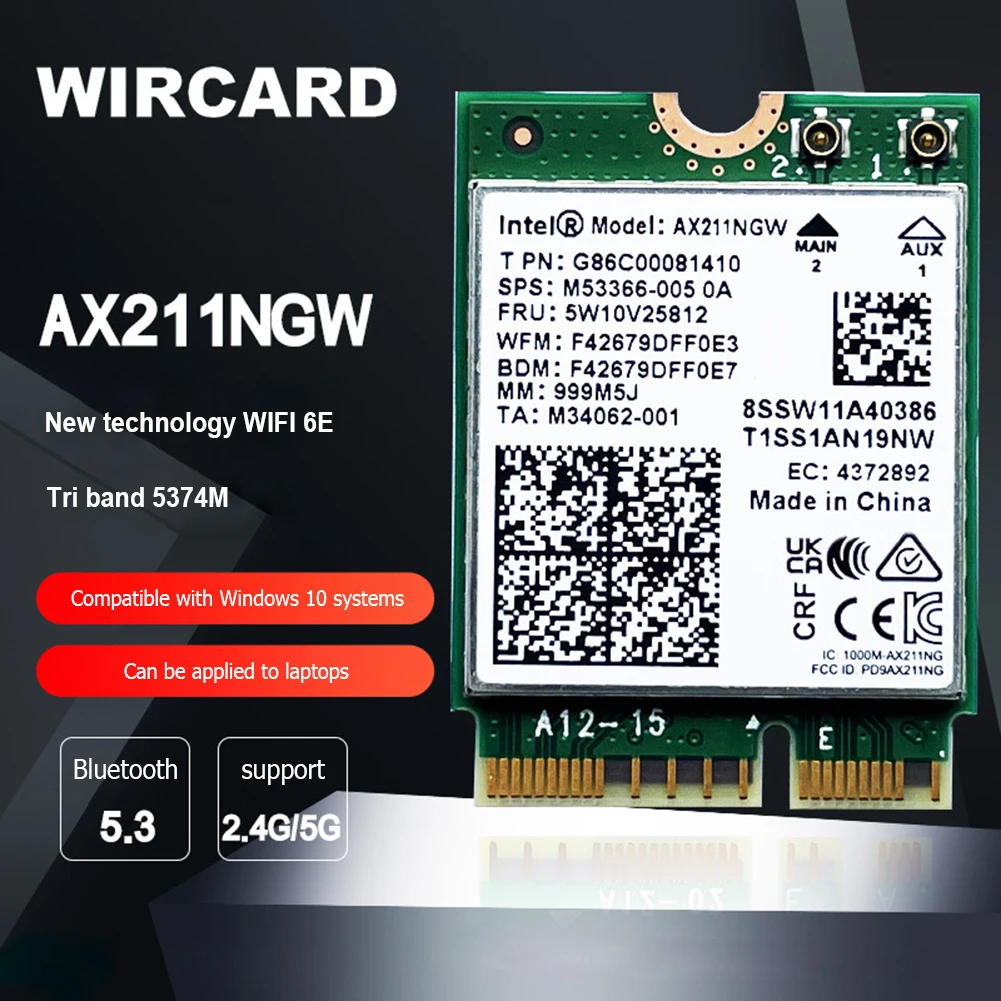 

2.4GHz/5GHz WiFi Card Bluetooth-compatible 5.3 3000Mbps WIFI6E Network Card Dual Band Wireless WiFi Adapter for Windows 10 LINUX