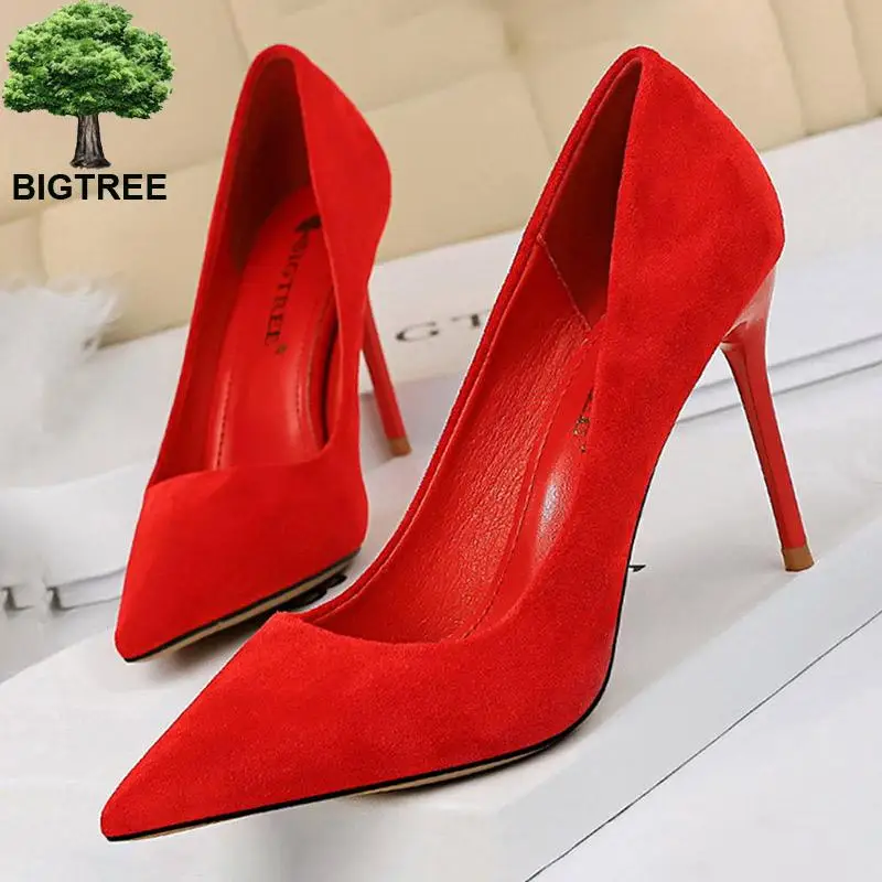 Туфли BIGTREE женские замшевые высокий каблук удобная офисная обувь 2022 |