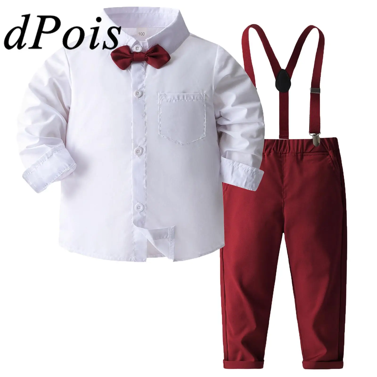 

Kids School Uniform Suit Toddler Boys Gentleman Outfit Long Sleeve Shirt Long Pants Clothes Sets Birthday Party Christening Gown