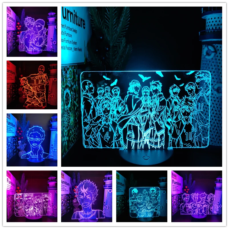 

Anime LED Night Light Haikyuu Msby Team Hinata Miya Sakusa Bokuto 3D Lamp Bed Room Decor Nightlights Manga Lampara Kid Xmas Gift