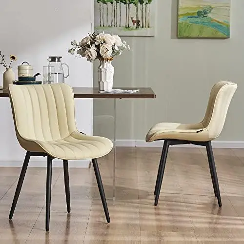 

Chairs Set of 2 Upholstered Mid Century Modern Lounge Chair Armless Faux Leather Makeup Chairs with Padded Backs Metal Legs Adju