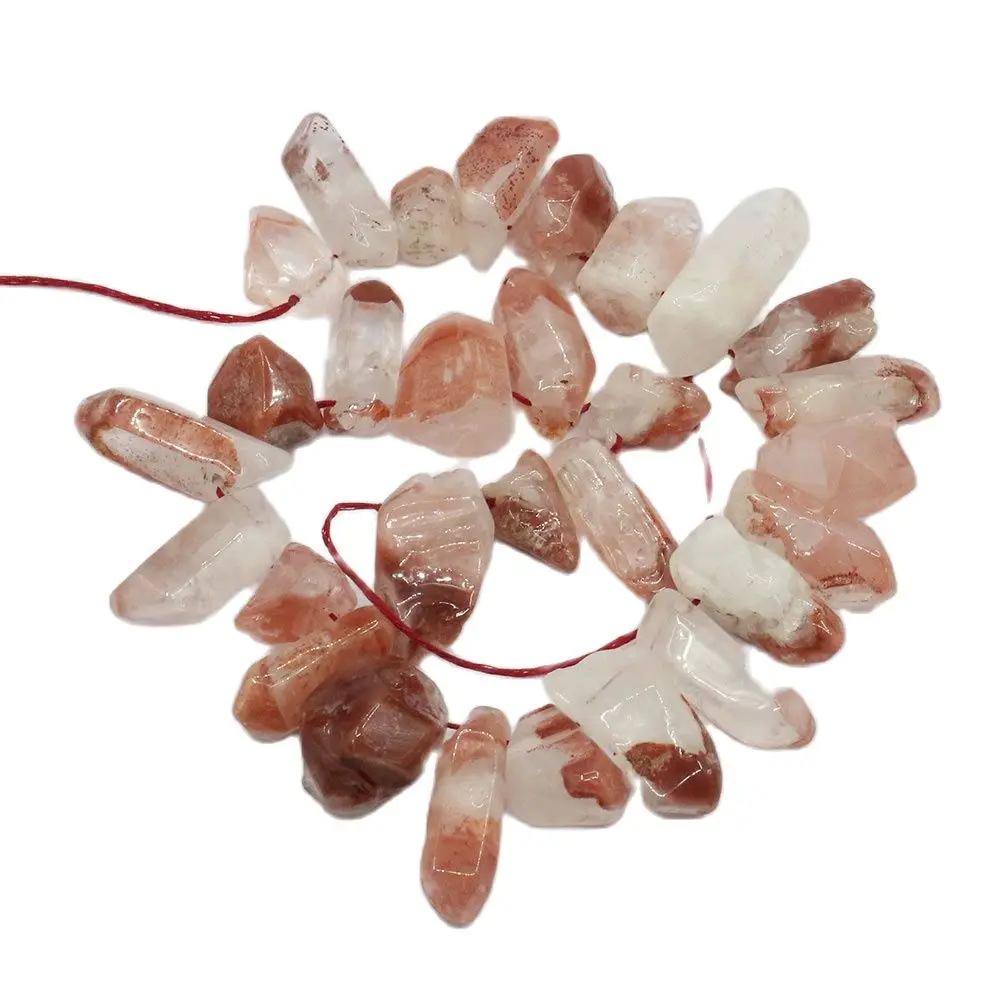 

APDGG Natural Red Flower Crystal Strawberry Quartz Top-drill Freedom Smooth Nugget Loose Beads 17" For Necklace Jewelry DIY