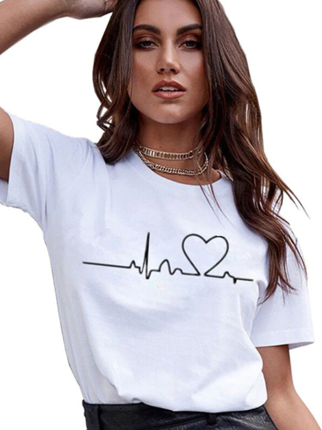

2022 Women's Summer White T-shirt Top Women Round Neck Short Sleeve Loose Tee Shirt Streetwear Simple Casual T-shirts Tops