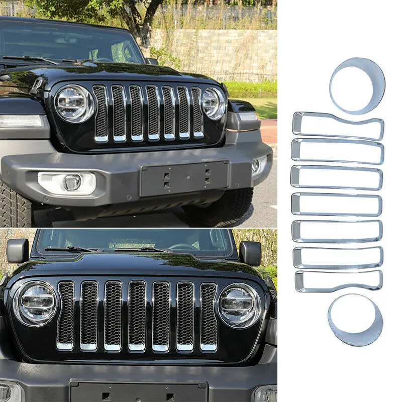 

Хромированный решетчатый гриль + передняя крышка абажура для Jeep Wrangler JL 2018-2020