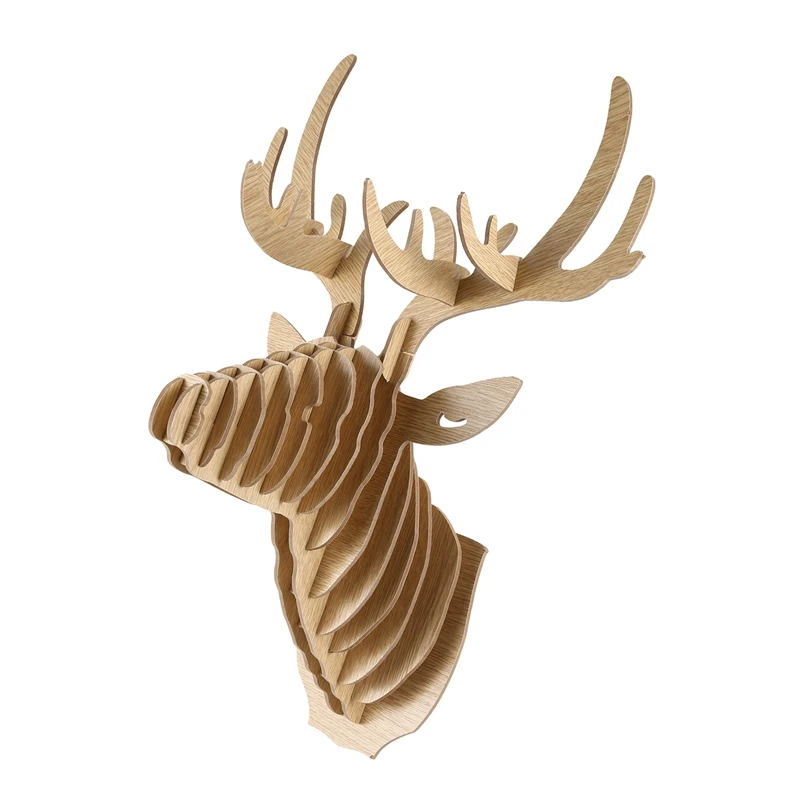 

3D Wood Carving Deer Head Decoration Wall And Hook Door Necklace Hat Key