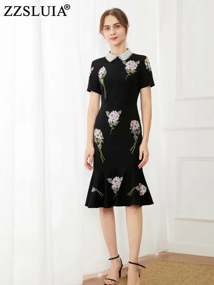 

Платье-миди ZZSLUIA женское с вышивкой, элегантное облегающее модное слитное дизайнерское платье с юбкой-годе, на лето
