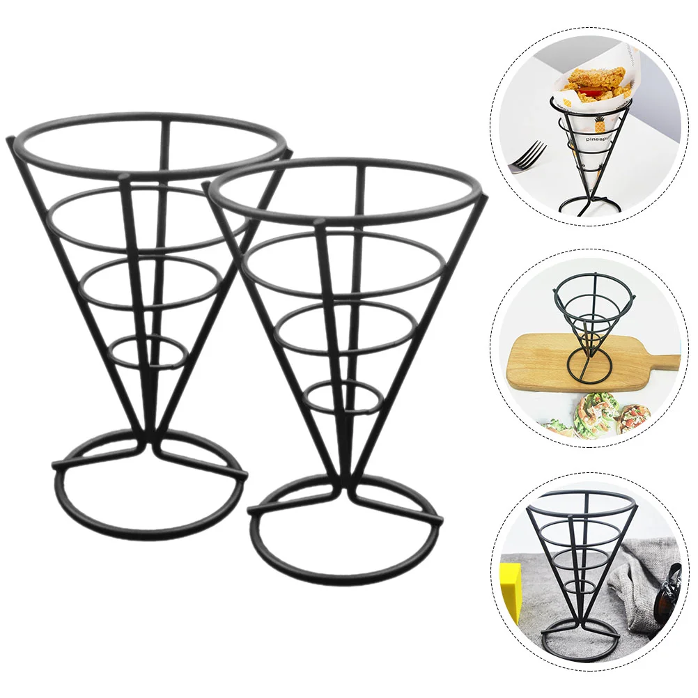 

3 Pcs Cone Snack Holder Stainless Steel Flatware Fries Cups Basket Conical Display Appetizer Stand French