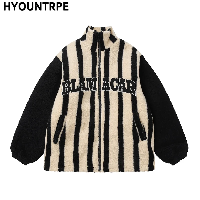 Mens Cotton Padded Thick Parkas Jackets Letter Embroidery Striped Coats Harajuku Streetwear Hip Hop Fleece Warm Jacket Outerwear